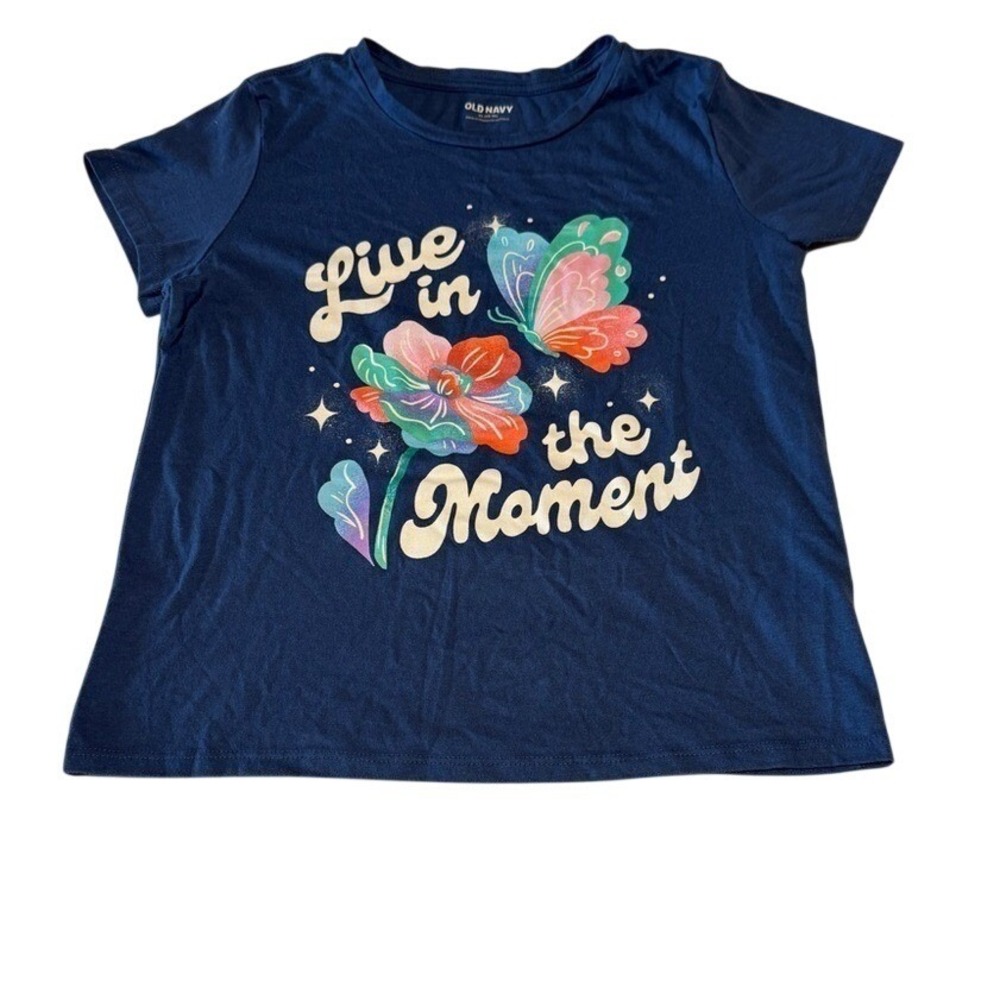 Old Navy Girls XL 14-16 Blue Live in the Moment Butterfly Floral Graphic T-Shirt